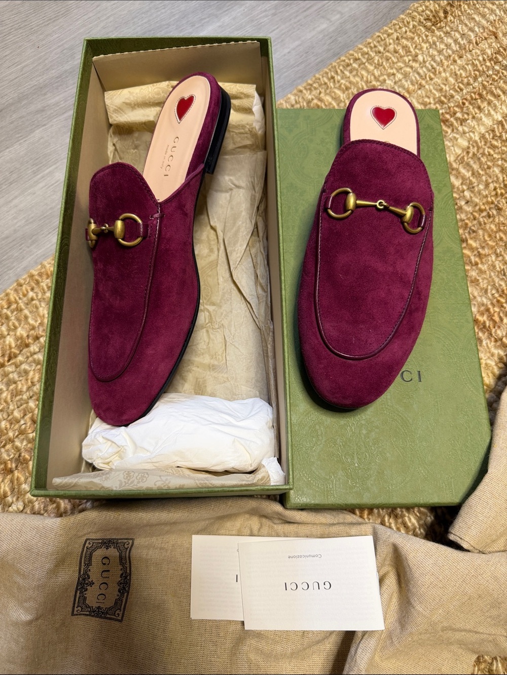 Gucci Burgundy Suede Horsebit Backless Mules! New with box! Size 38.5